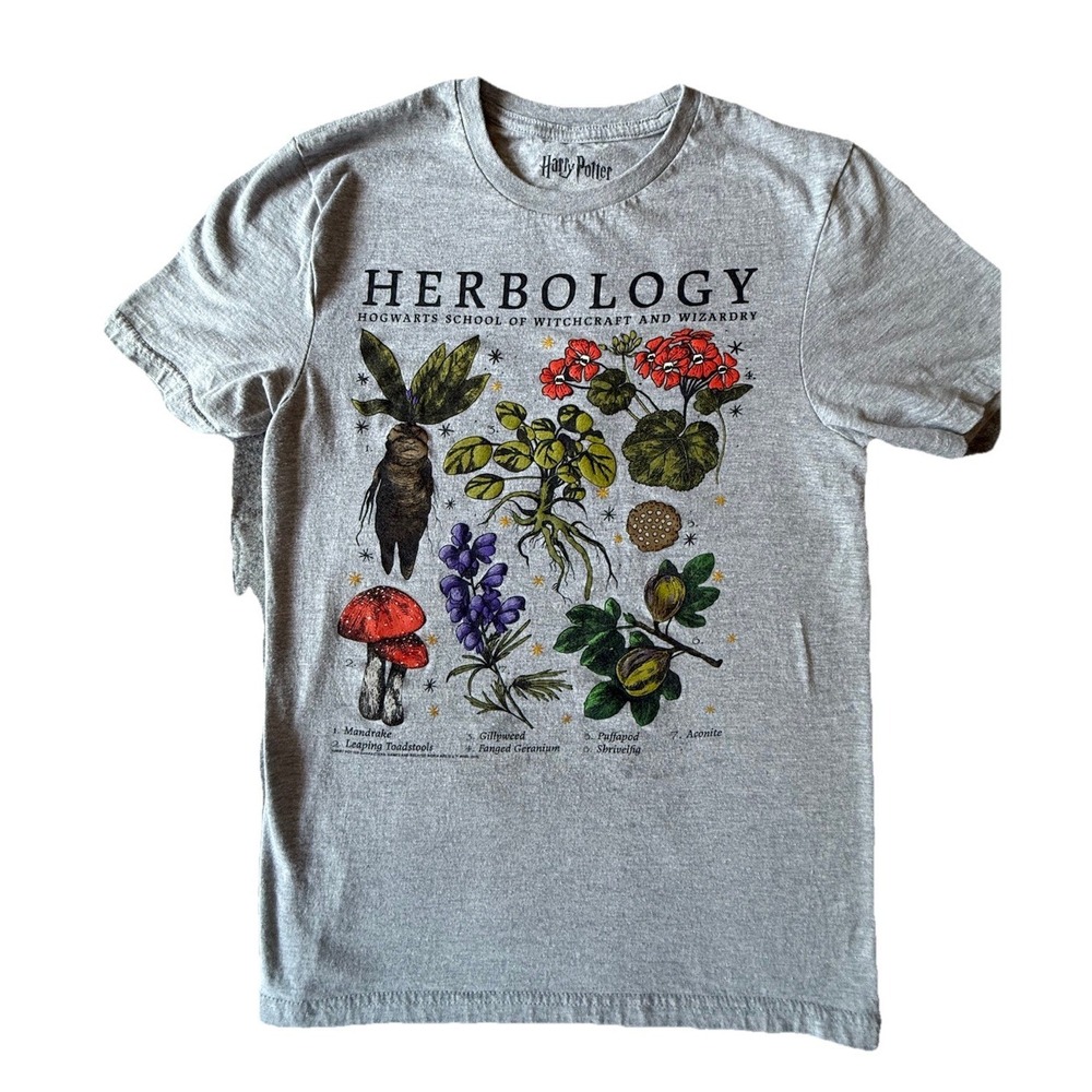 Herbology Grey Graphic T-Shirt‎ Unisex Size Small Short Sleeve